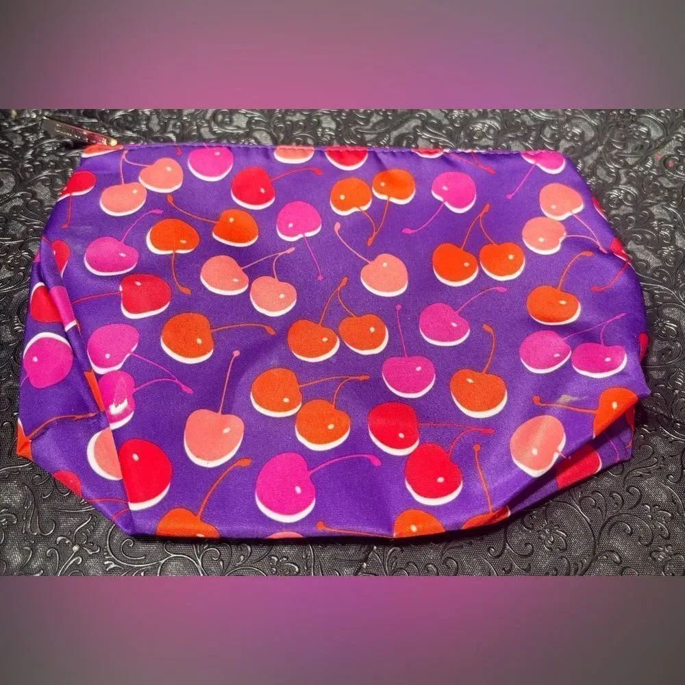 Clinique Purple Satin Cherry Cosmetic Pouch NWOT